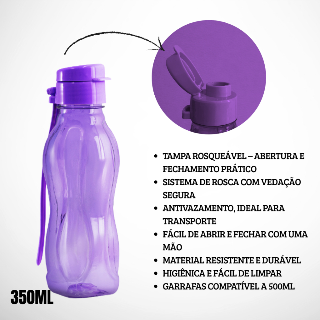Kit com 60 Garrafas Squeeze 350 ML de Água, Academia, Esportes + Diversas Cores