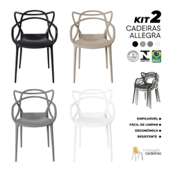 Kit 2 Cadeiras Allegra Empilháveis Polipropileno Cozinha Varanda Área Gourmet Externa e Jardim
