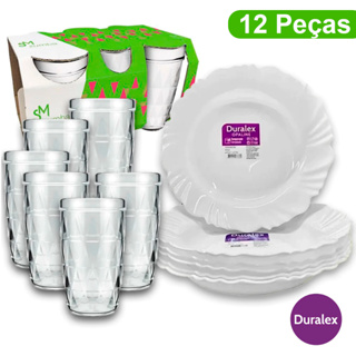 KIT jogo 12 Pçs 6 Pratos Petala Fundo Opaline Duralex e 6 Copos Zumba 270ml Vidro freezer geladeira em Oferta na Shopee