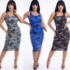Vestido Regata Midi Marmorizado Canelado Estampado Gestante Feminino Sexy Estampa Verão Festa Marmore