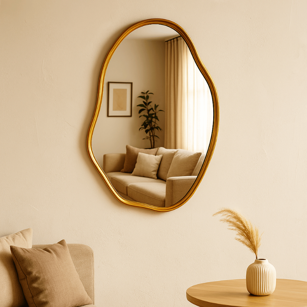 Espelho Orgânico Lopazzi Com Moldura em Alumínio Borda 70x50cm Banheiro Lavabo Decorativo Decoração em Oferta na Shopee