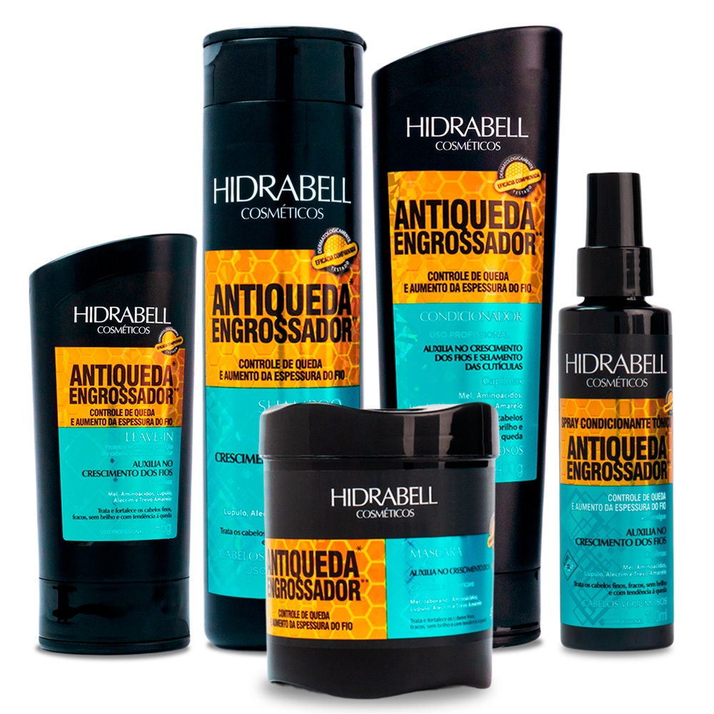 Combo Elimina Queda de Cabelo e Encorpa Fios de Cabelo Kit Antiqueda Engrossador Hidrabell
