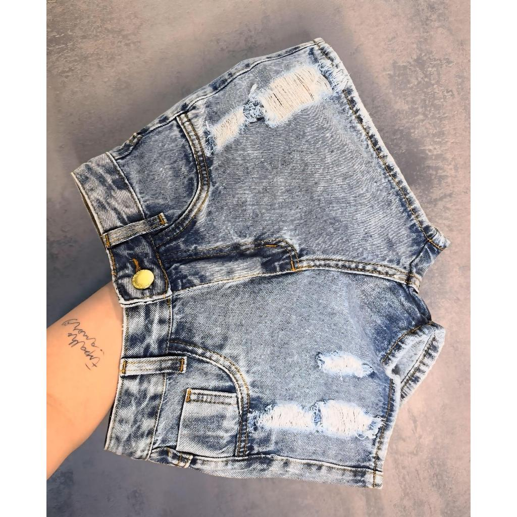 Short Jeans Feminino Cintura Alta Barra Virada Sem Lycra Blogueira Tendencia em Oferta na Shopee