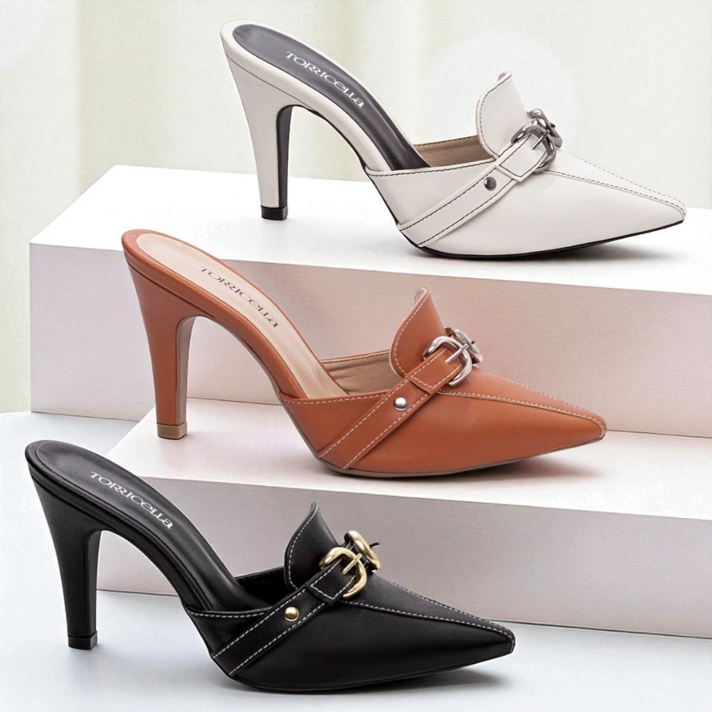 Sapato Scarpin Mule Feminino Sem Traseiro Aberto Salto Alto 9cm Bico Fino Social Elegante Torricella