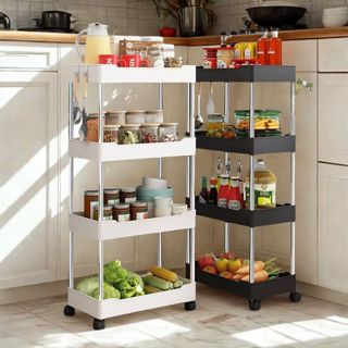Carrinho Estreito com 4 Prateleiras em Polipropileno  Auxiliar com Rodinhas para Cozinha ou Banheiro P, M, G ou Kit 3 em Oferta na Shopee