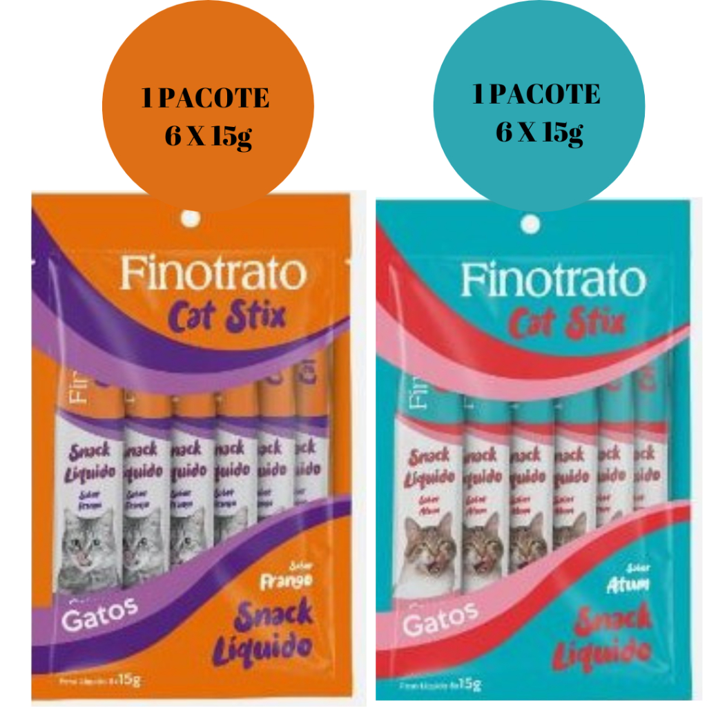 2 Petisco Gatos Finotrato Cat Stix Super Premium Carne Frango / Atum / Mix - 2 Pct = 12 uni 15g