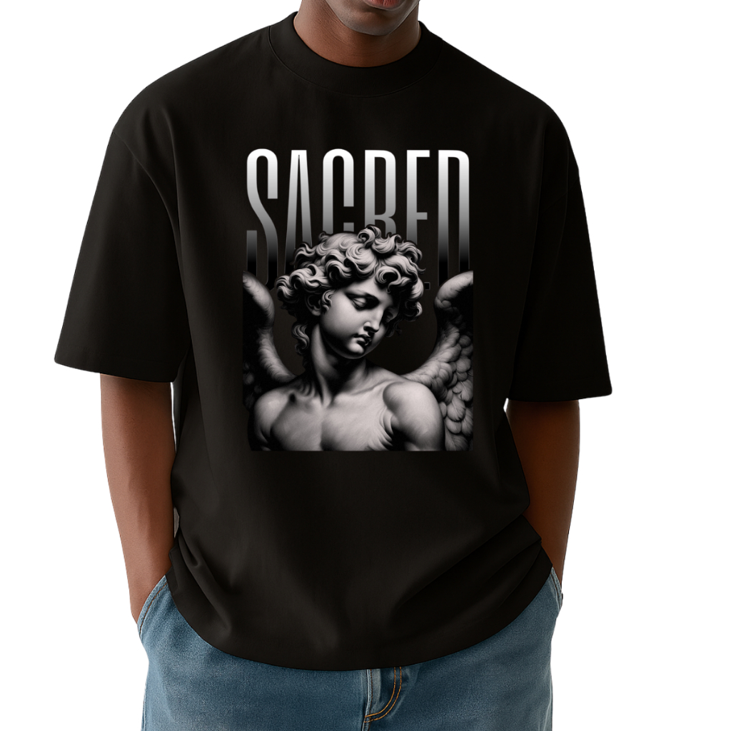Camiseta Oversized Academia Unissex 100% Algodão – Modelo "Anjo Sacred" | Conforto e Estilo para seu Treino