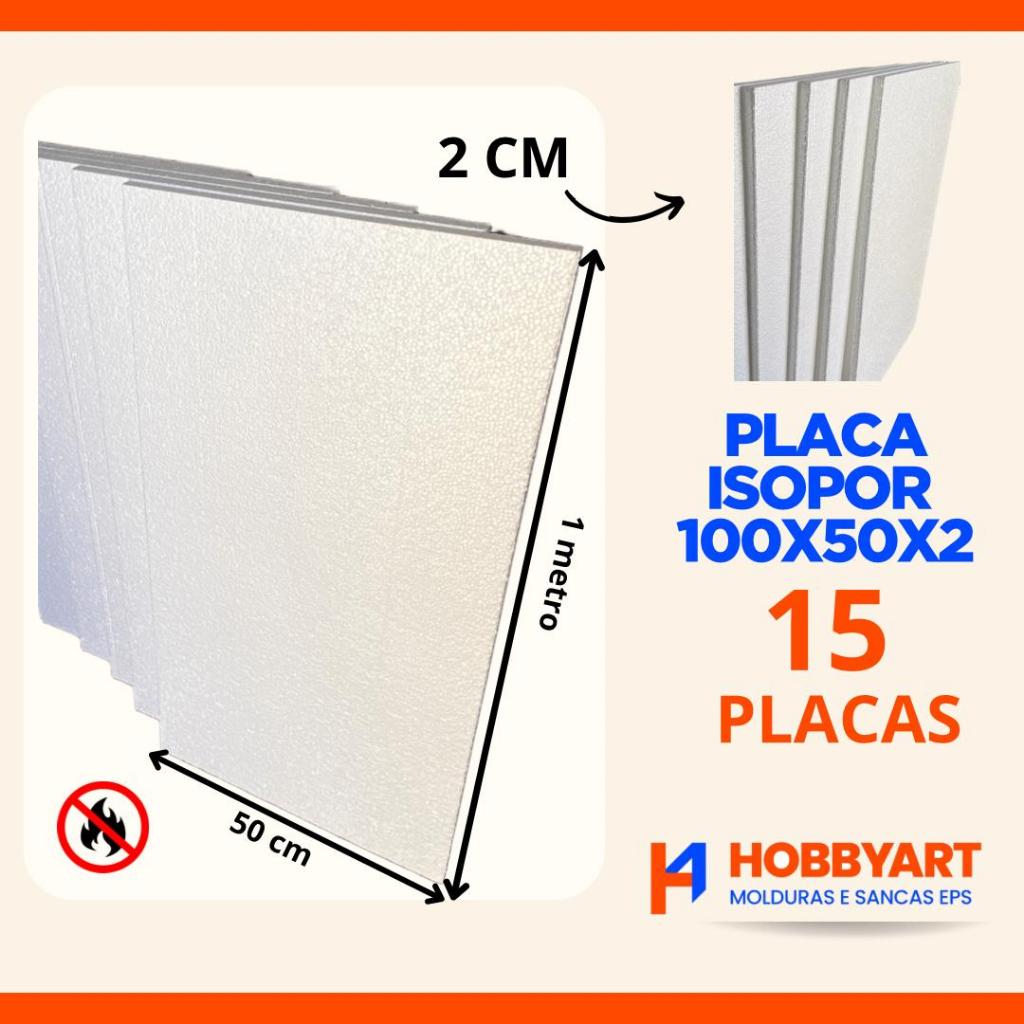 Placa Isopor Kit 15 Placas eps 100X50X2 - Material leve e versátil antichamas - Hobbyart Molduras