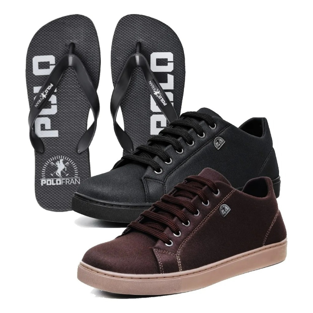 Kit 2 Pares Tênis Masculino Sapato Polofran Casual London + Chinelo em Oferta na Shopee