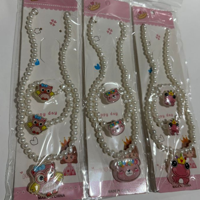 Kit 2 Colares 2 Pulseiras 2 anel Infantil de Miçangas Pérola Bijuterias