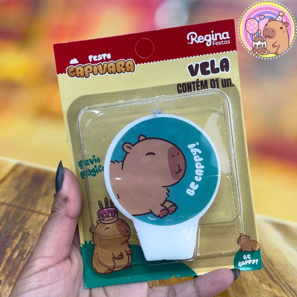1 VELA PLANA ADESIVADA CAPIVARA REGINA FOTO em Oferta na Shopee