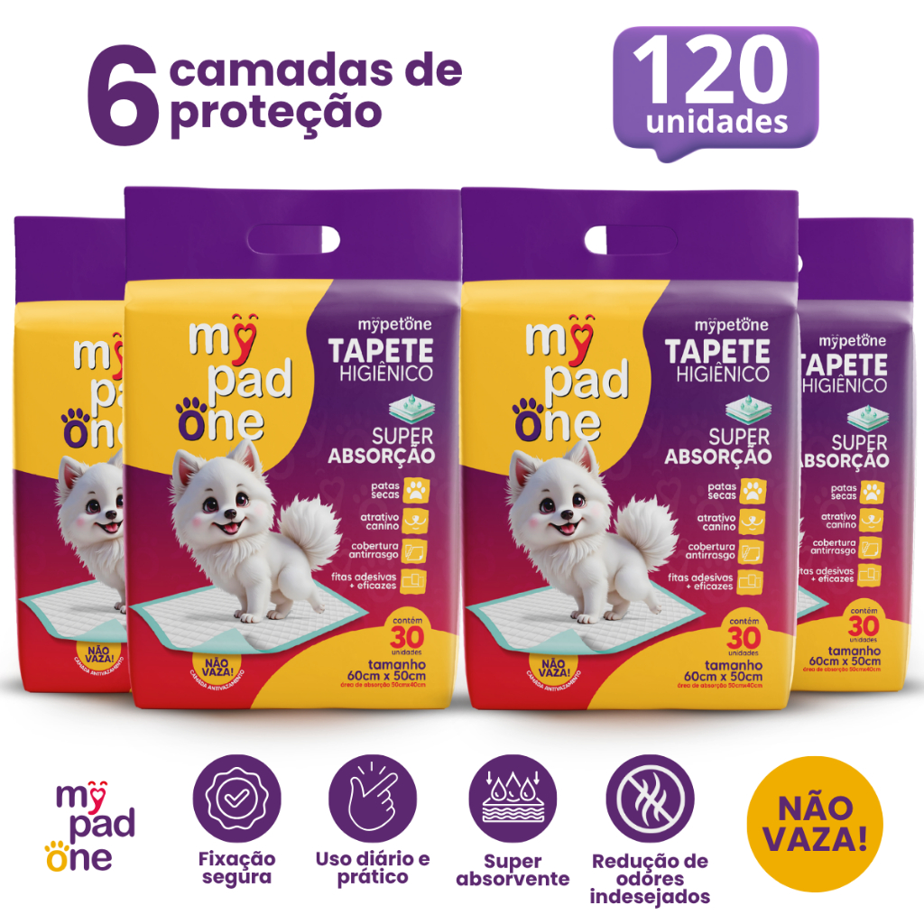 Kit 4 Tapete Higiênico 120 Unidades Premium My Pad One Slim 60x50 cm