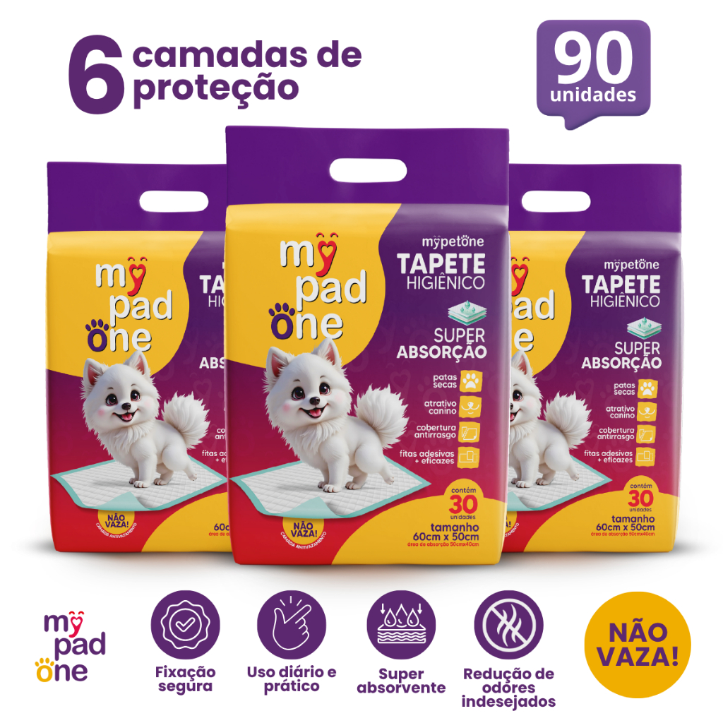 Kit 3 Tapete Higiênico 90 Unidades Premium My Pad One Slim 60x50 cm em Oferta na Shopee