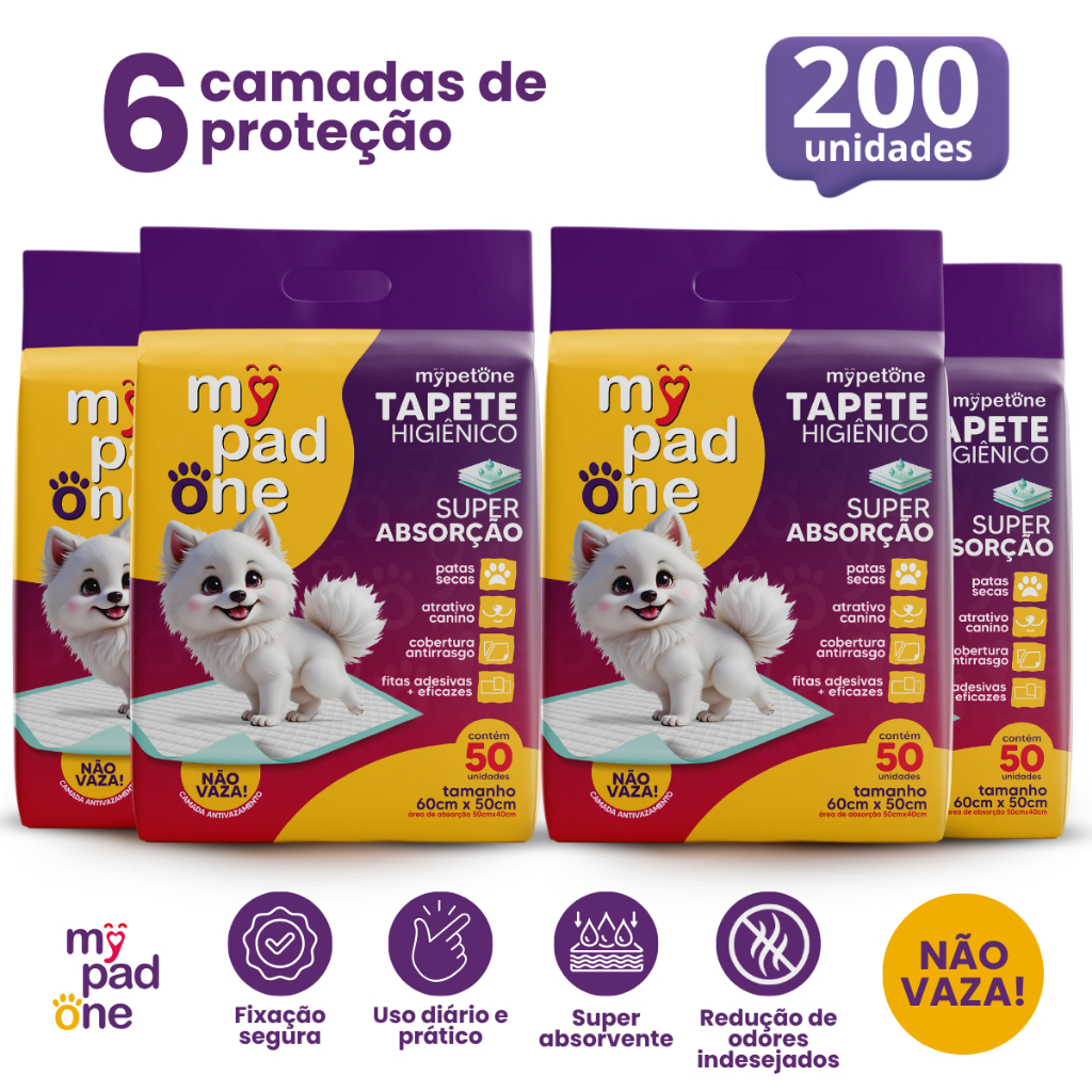 Kit 4 Tapete Higiênico 200 Unidades Premium My Pad One Slim 60x50 cm em Oferta na Shopee