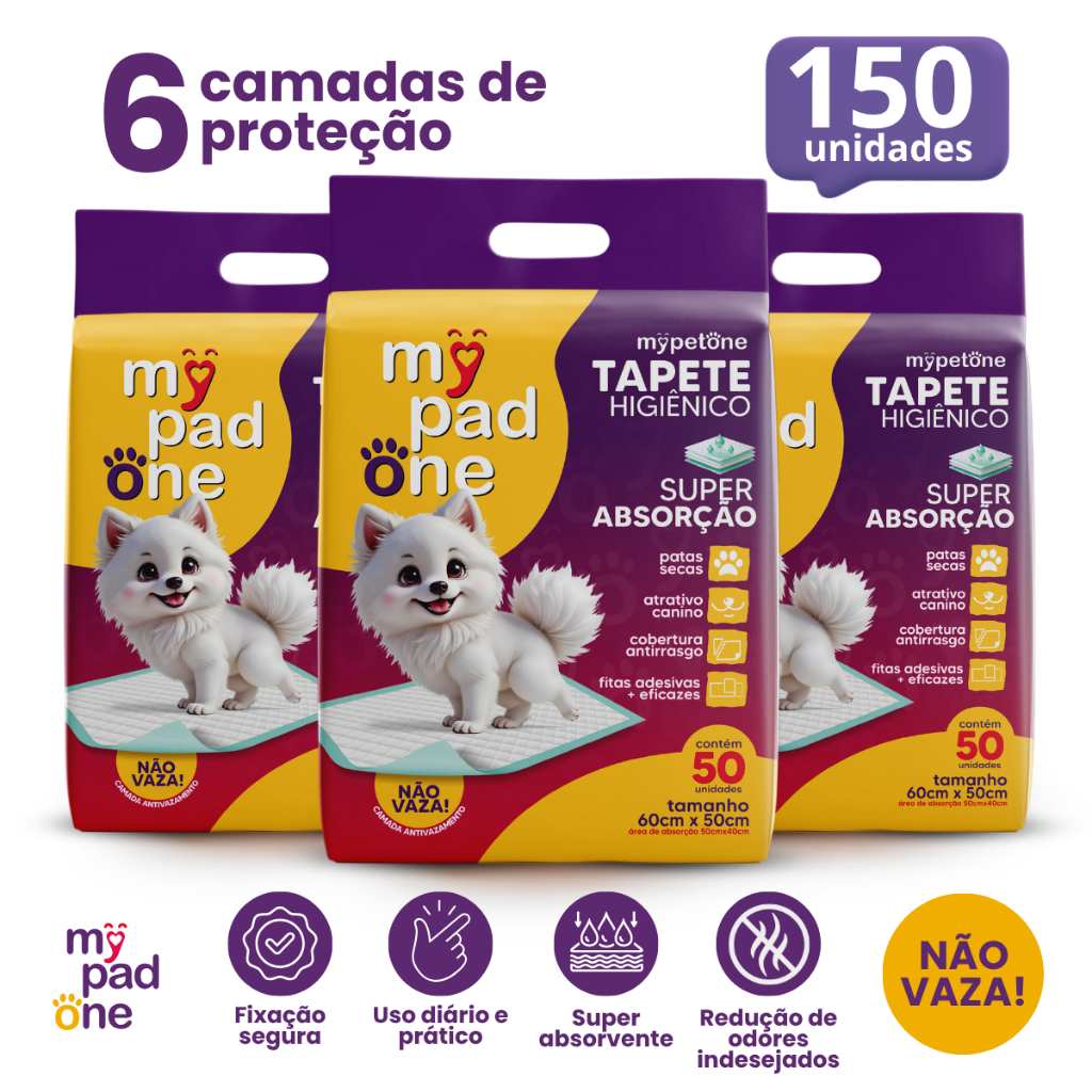 Kit 3 Tapete Higiênico 150 Unidades Premium My Pad One Slim 60x50 cm em Oferta na Shopee