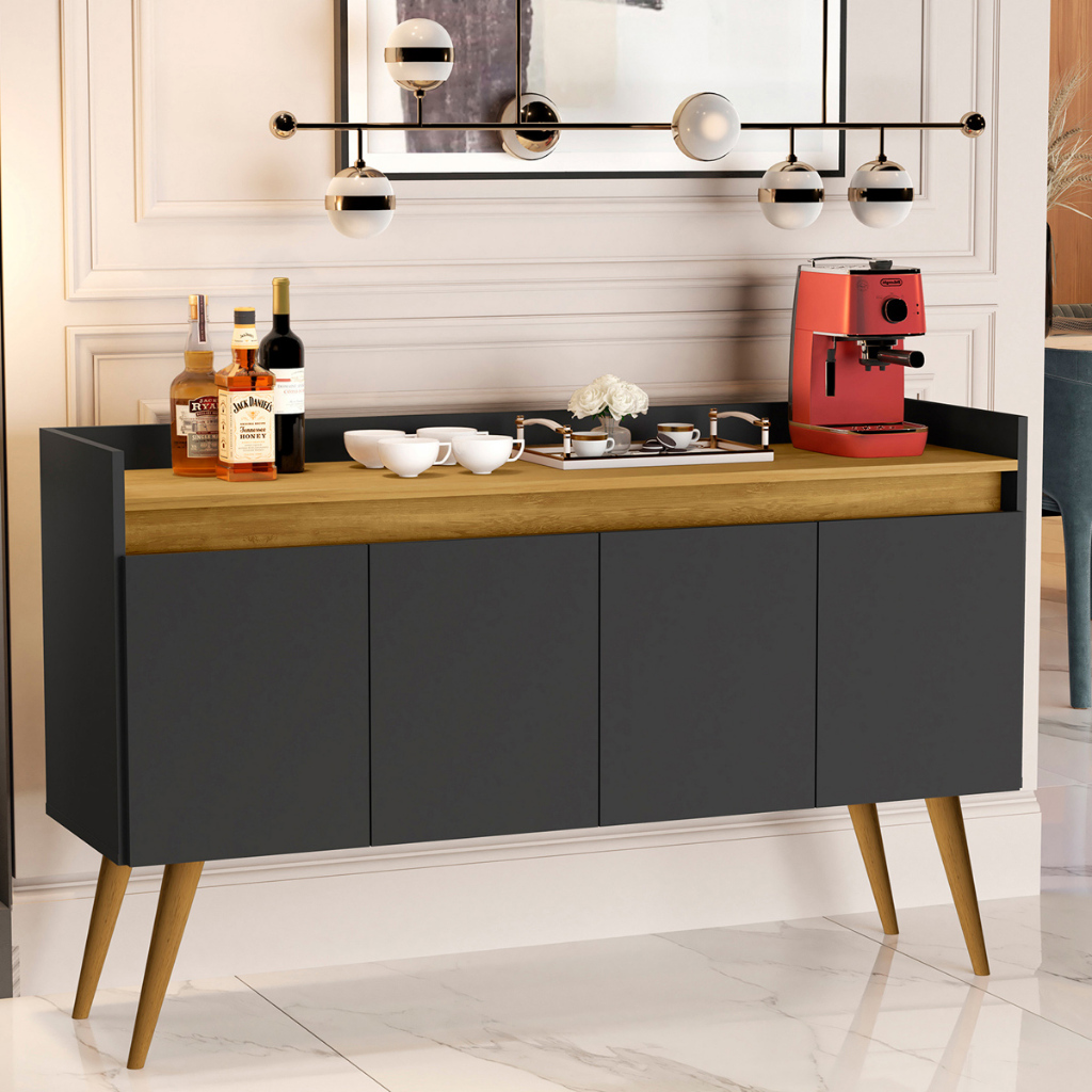 Aparador Sala De Estar Hall De Entrada Armário Retrô Cozinha Prateleira Cretta 4 Portas K7 Plus em Oferta na Shopee