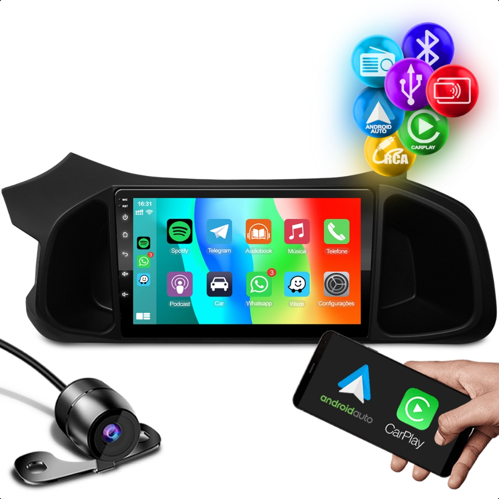 Kit Central Multimídia 9 Polegada 2 Din Carplay Android Auto Chevrolet Onix Prisma G2 Onix Joy