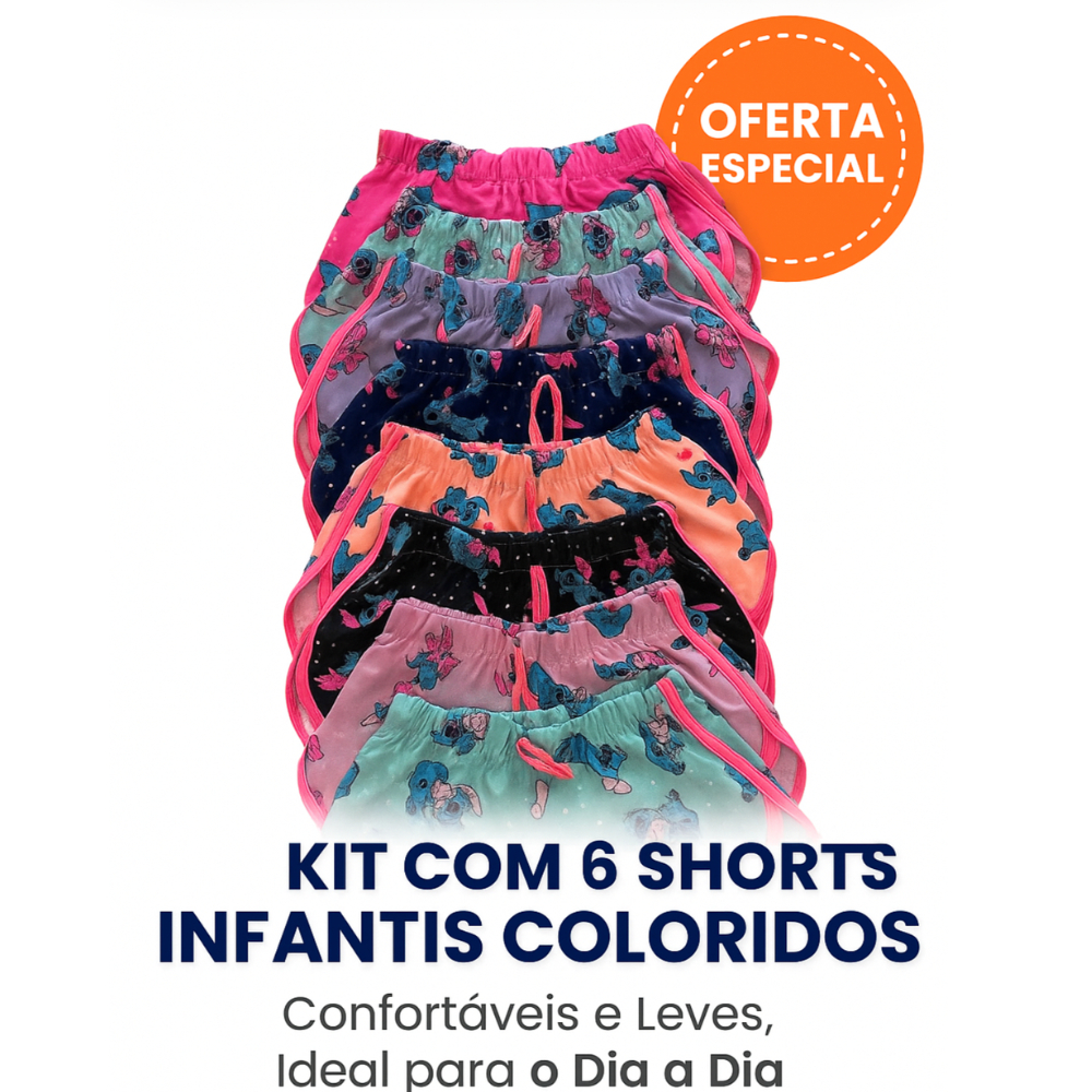 Kit 6 Shortinhos Confortável Feminino Infantil Menina –Kit 3 Bermudinha para meninas 2 a 10 anos