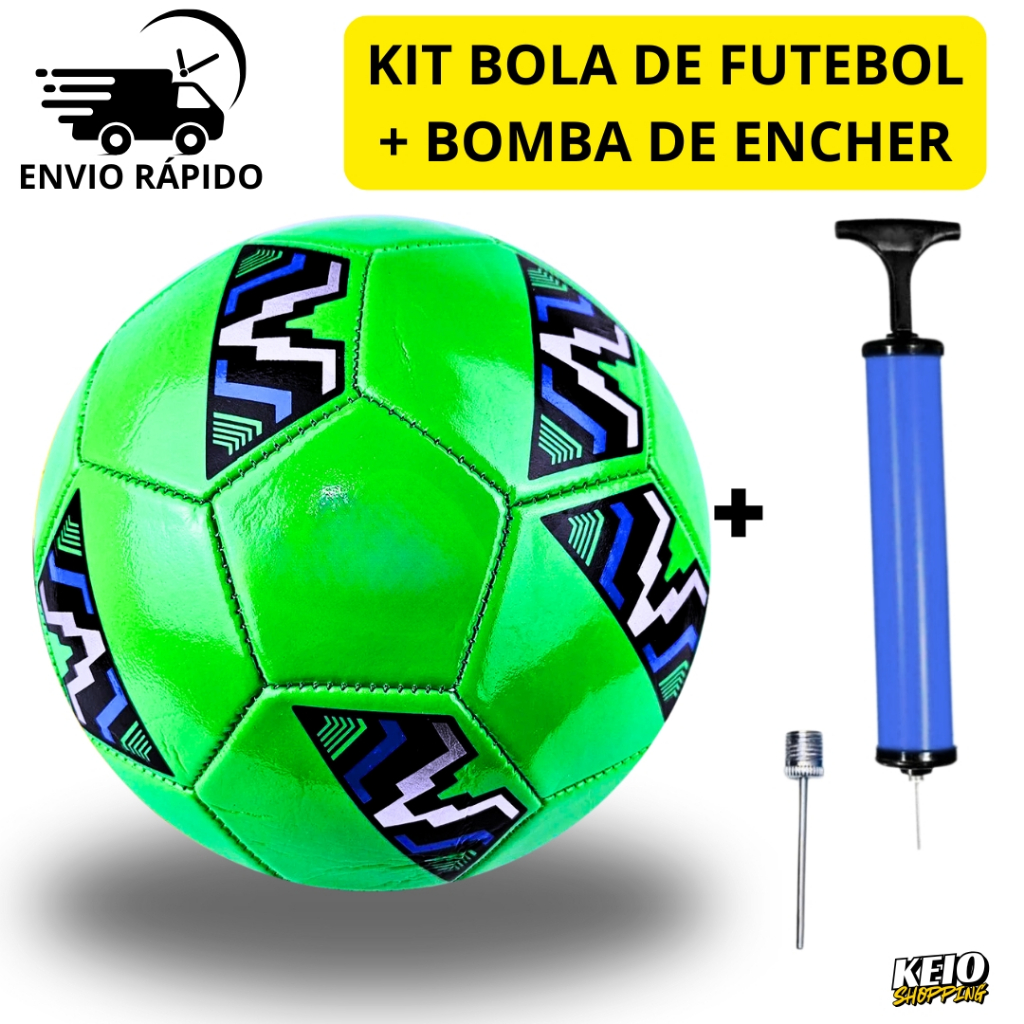 Kit Bola de Futebol + Bomba de Ar Manual Portátil Para Encher Bola Tamanho Oficial Couro Sintético Campo Costurada