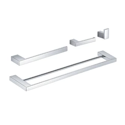Kit Acessórios de Banheiro Quadrado Cromado Toalheiro Duplo de Casal Super Luxo Acabamento Premium