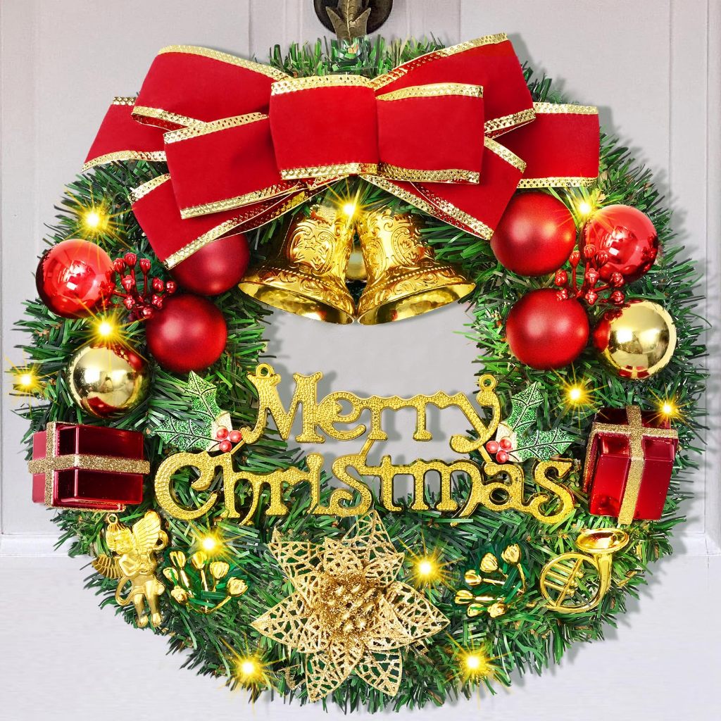 Guirlanda Natalina De Luxo Natal 35cm LED Decorações Porta Pendurado De Natal Feliz Natal