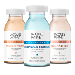 Kit Jacques Janine Cronograma Capilar 3 Ampolas Tratamento Hidratação Nutrição Reconstrução 15ml