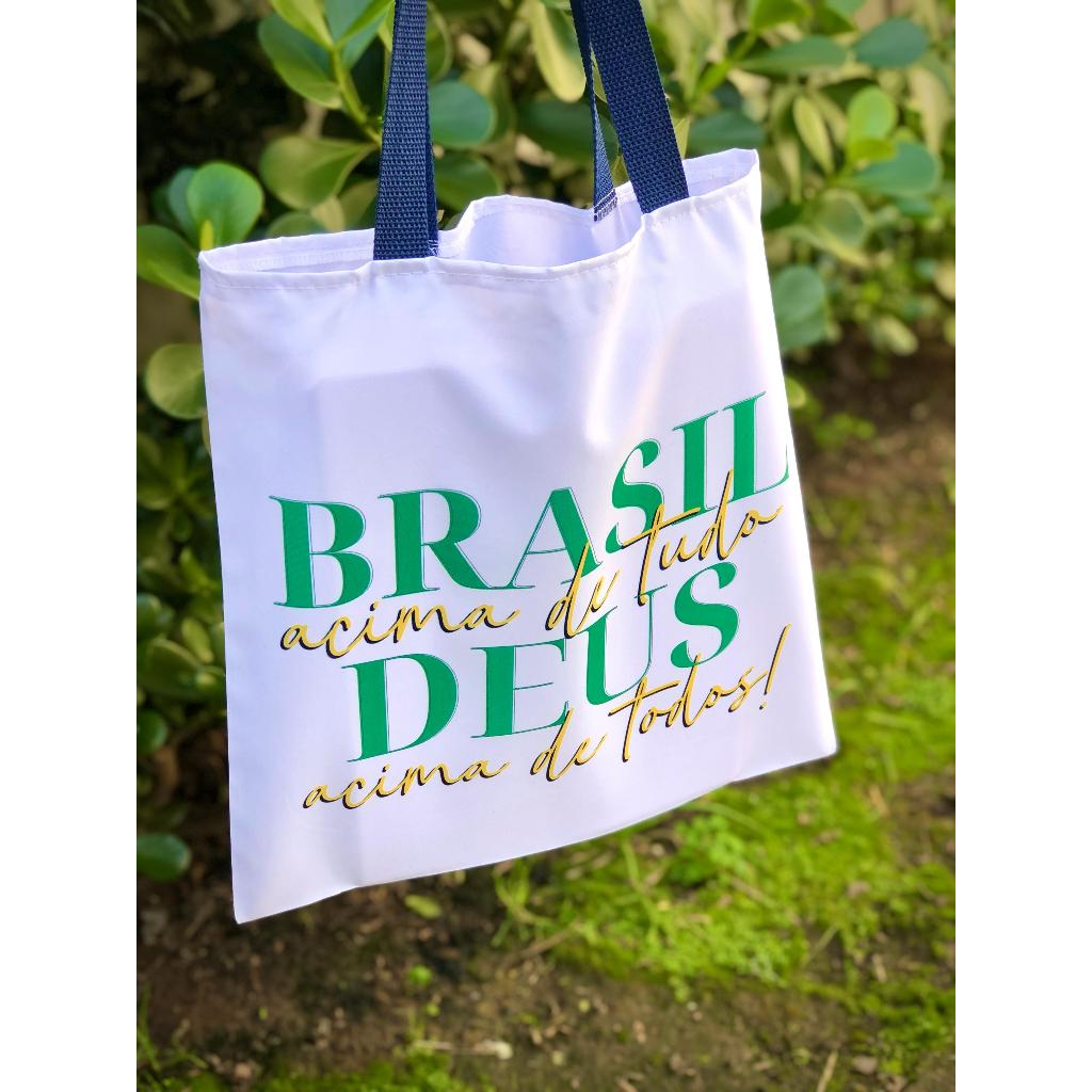 ECOBAG sacola Brasil acima de tudo, Deus acima de todos Bolsonaro - Oxford 35cm x 35cm