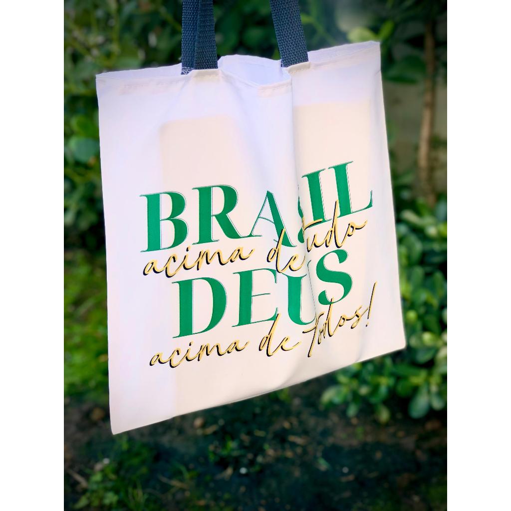 10 ECOBAG sacola Brasil acima de tudo, Deus acima de todos Bolsonaro - Oxford 35cm x 35cm