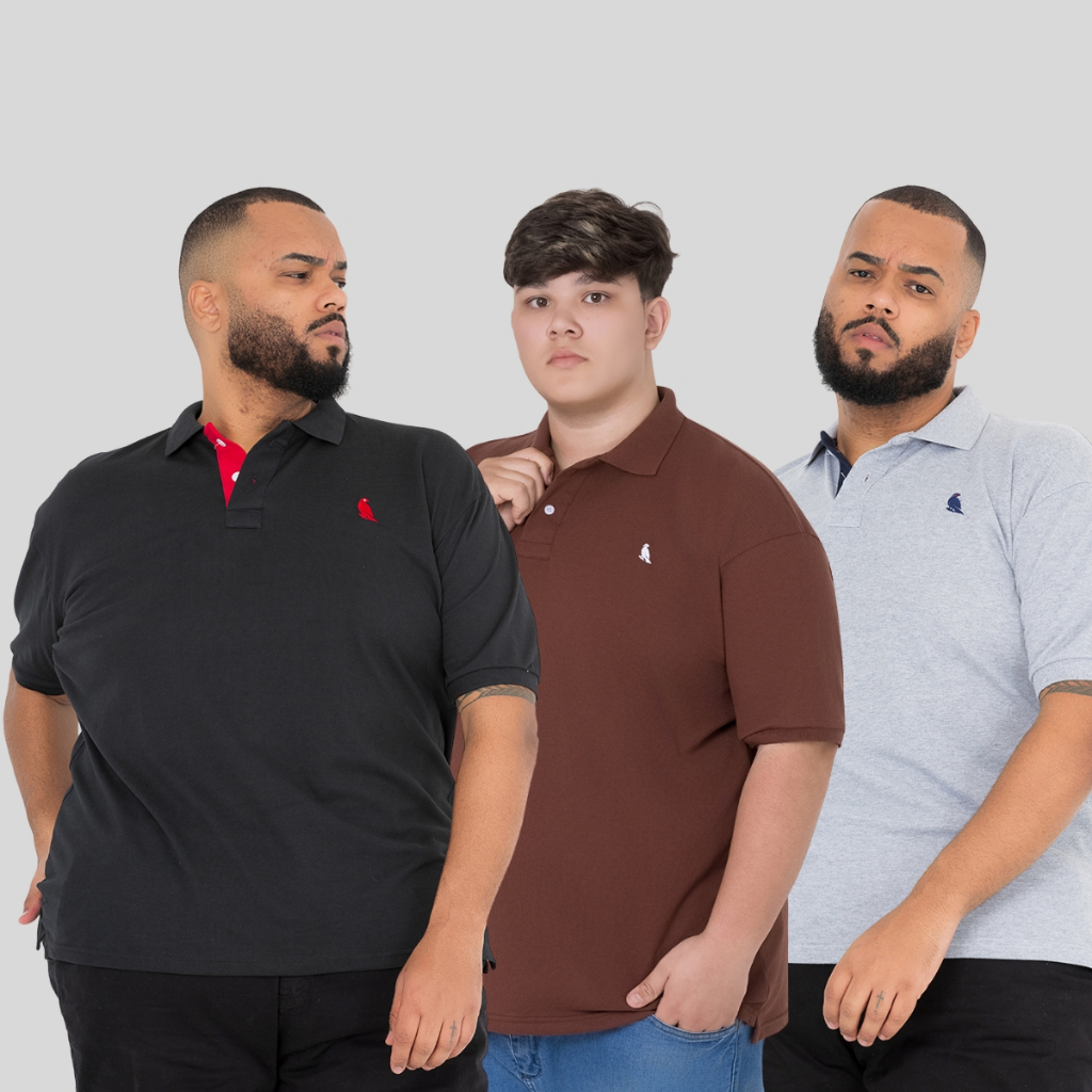 3 Blusas polo plus size masculino extra grande G1 G2 G3 camisas Cinza claro