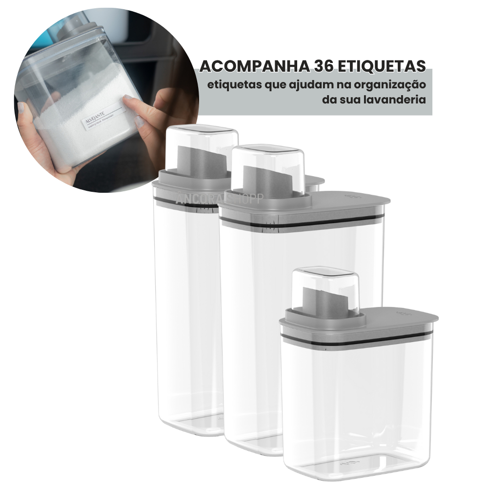 Kit 2un 2,3L + 1un 1,5L Dispenser Organizador de Lavanderia Para Amaciante Sabão em Pó Liquido em Oferta na Shopee