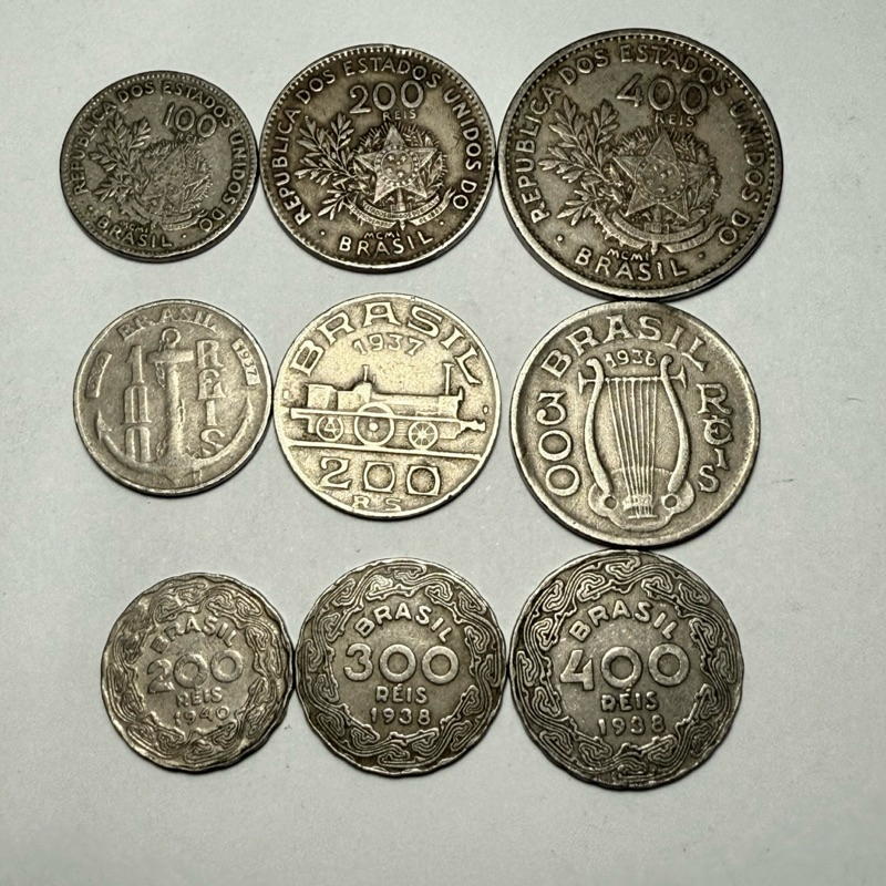 Lote 9 Moedas de Réis Originais Coleção de dinheiro antigo