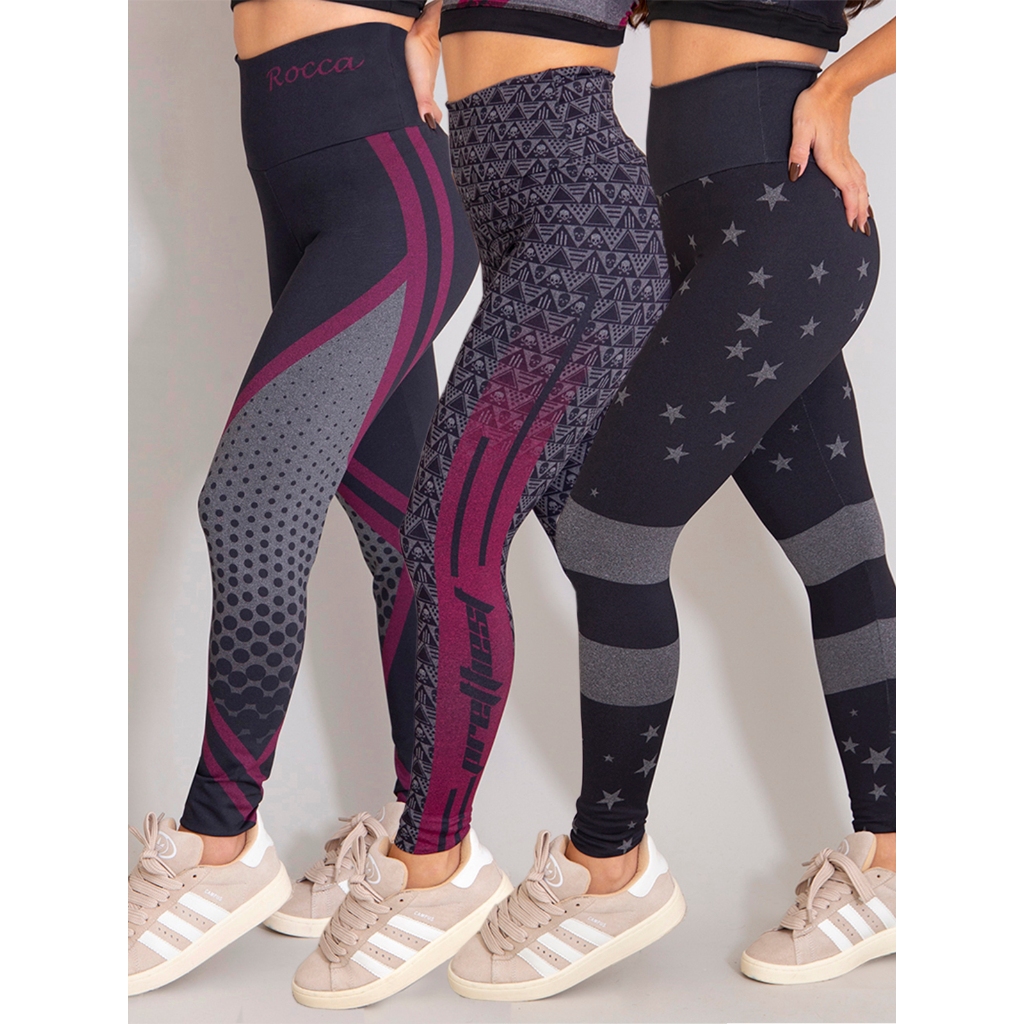 Kit 3 Leggings Mescla Printed Zero Transparência Yoga Moda Feminina em Oferta na Shopee