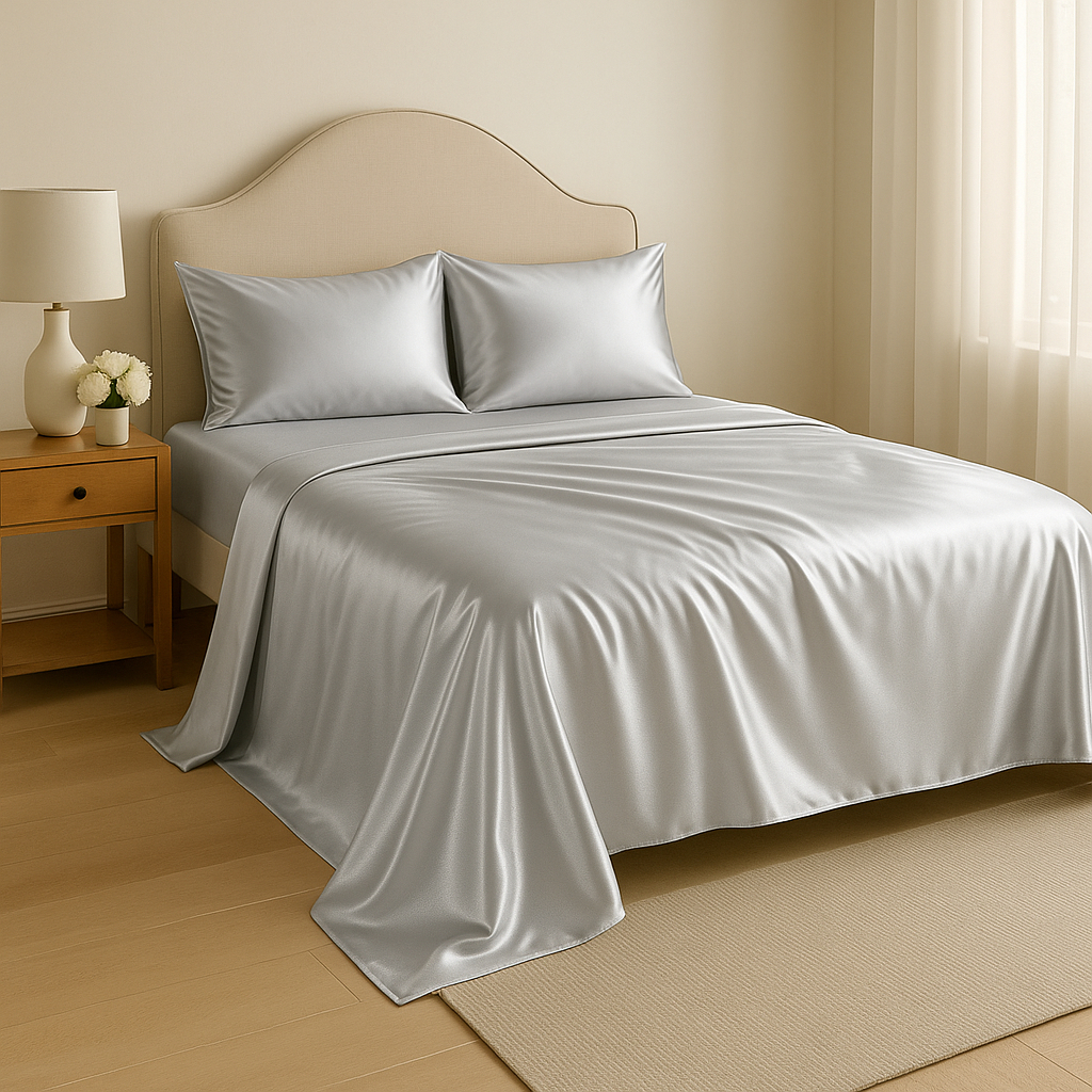 Jogo de Lençol Cetim Anti‑Frizz 4 Peças – Casal/Queen/King com Elástico e Brilho Ativo