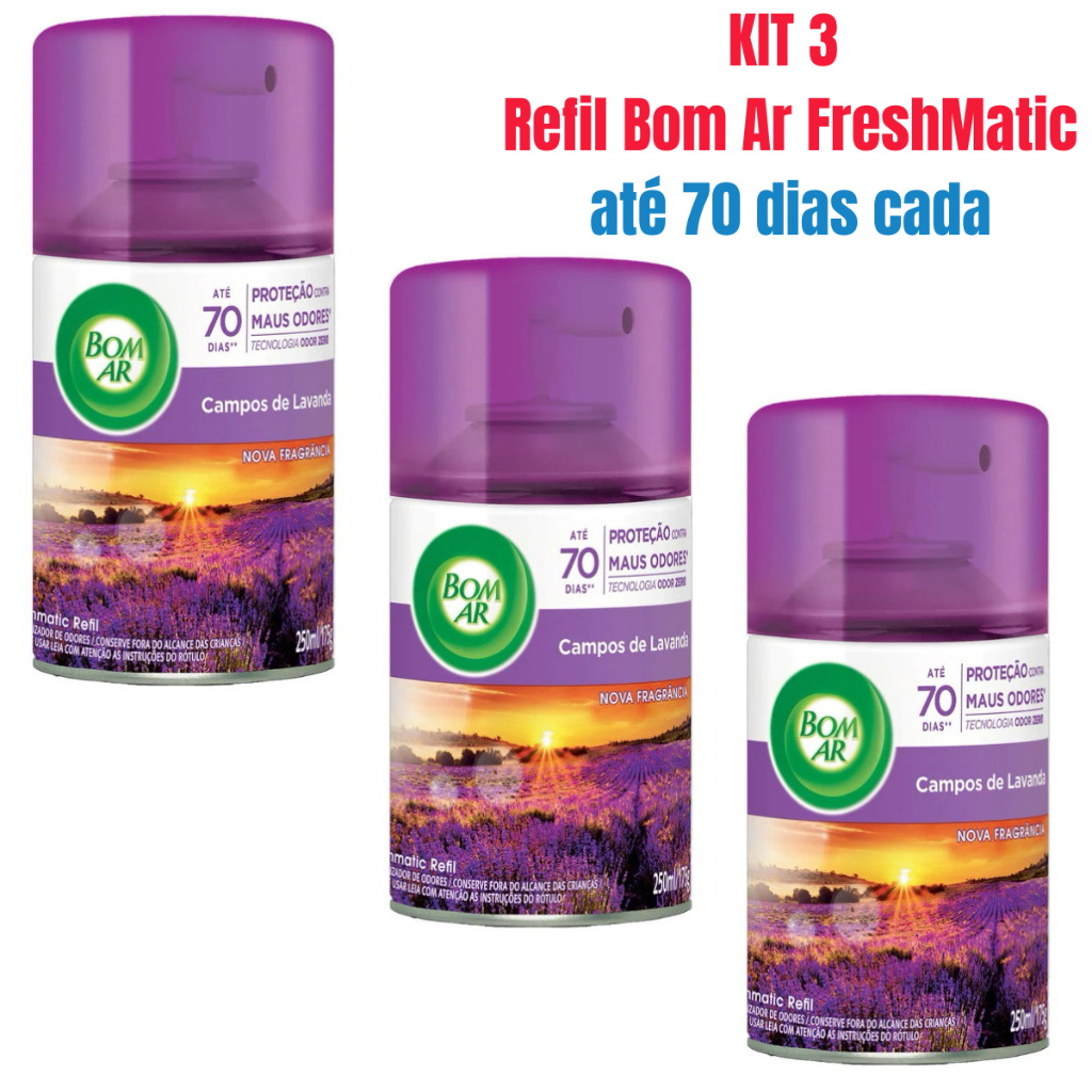 Kit 3 Refil Bom Ar Freshmatic Para Aparelho Automático - Aromatizador Air Wick Dura Até 70 dias Cada em Oferta na Shopee