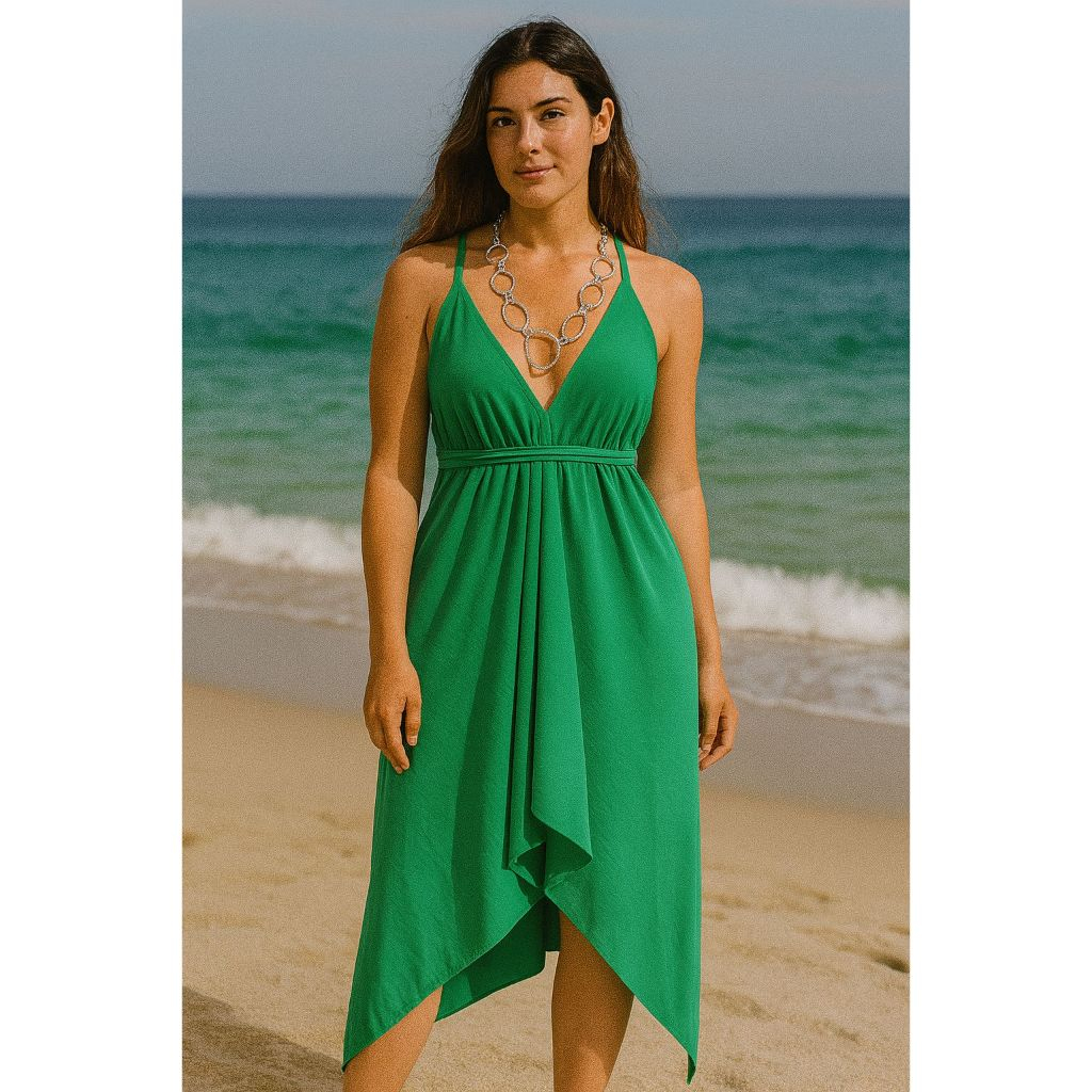 Vestido Feminino Envelope Alcinha Soltinho Com Bicos e Decote Costa Nua