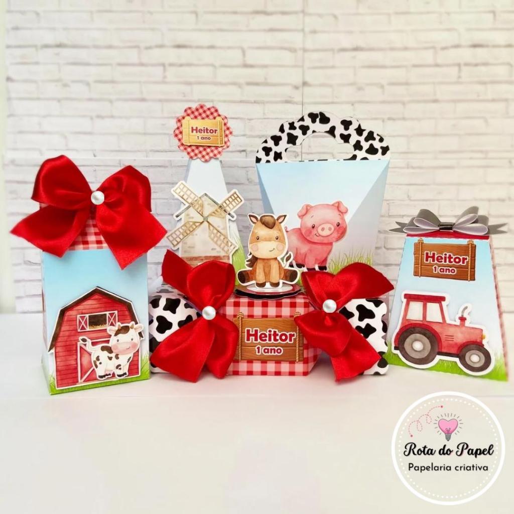 Kit Caixinhas Personalizadas Festa Infantil | Lembrancinha Tema Fazendinha Vermelha