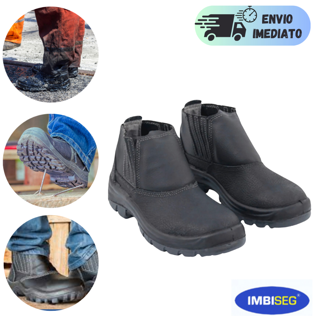BOTA BOTINA DE PROTEÇÃO SEM BICO PARA TRABALHO COURO PRETO RESISTENTE SEGURANÇA COM CA PROTEÇÃO EPI