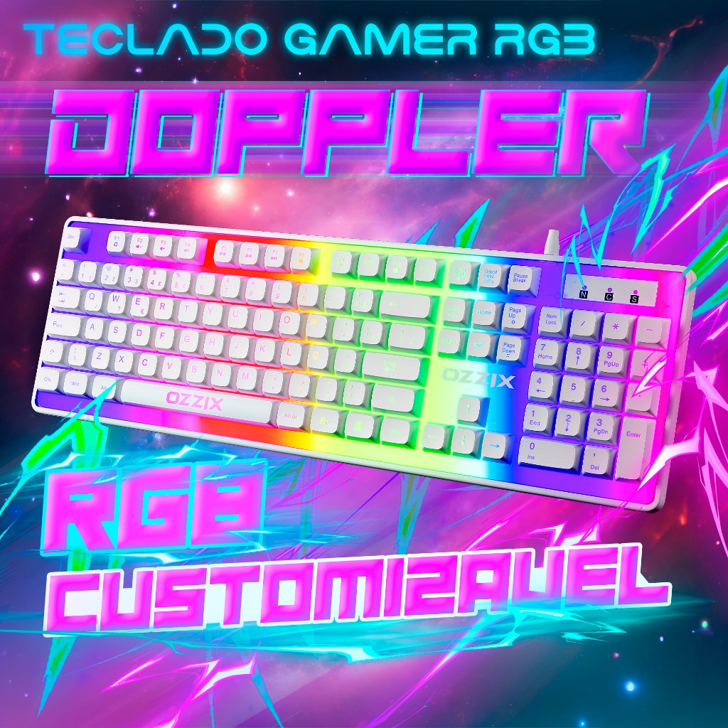 Teclado Gamer Doppler RGB Base em LED Profissional Antighosting ABNT2 Usb Ozzix Único e Exclusivo