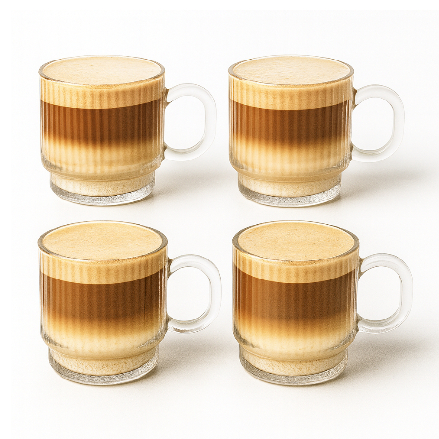 Jogo 4 Xícaras Em Vidro Graffiato 95ml Canecas de Café Chá
