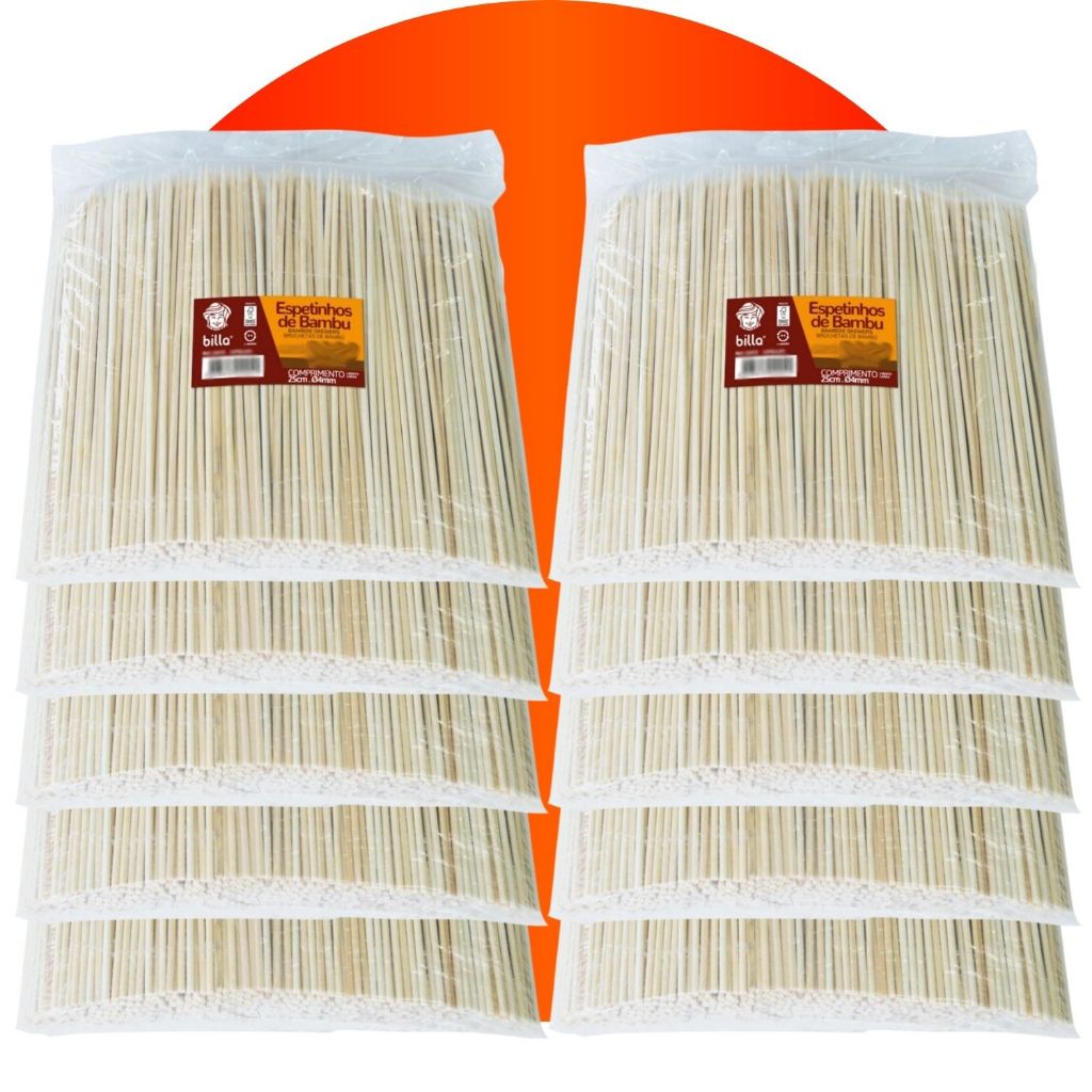 Espeto de Bambu 25cm Churrasco Espetinho Grelha Caixa 10000 Unidades