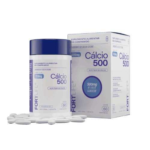 CÁLCIO 500 SUPLEMENTO CARBONATO CÁLCIO FORTLIFE C/60 COMPRIMIDOS