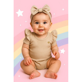 Body manga curta menina bebe babado na maga e laço em Oferta na Shopee