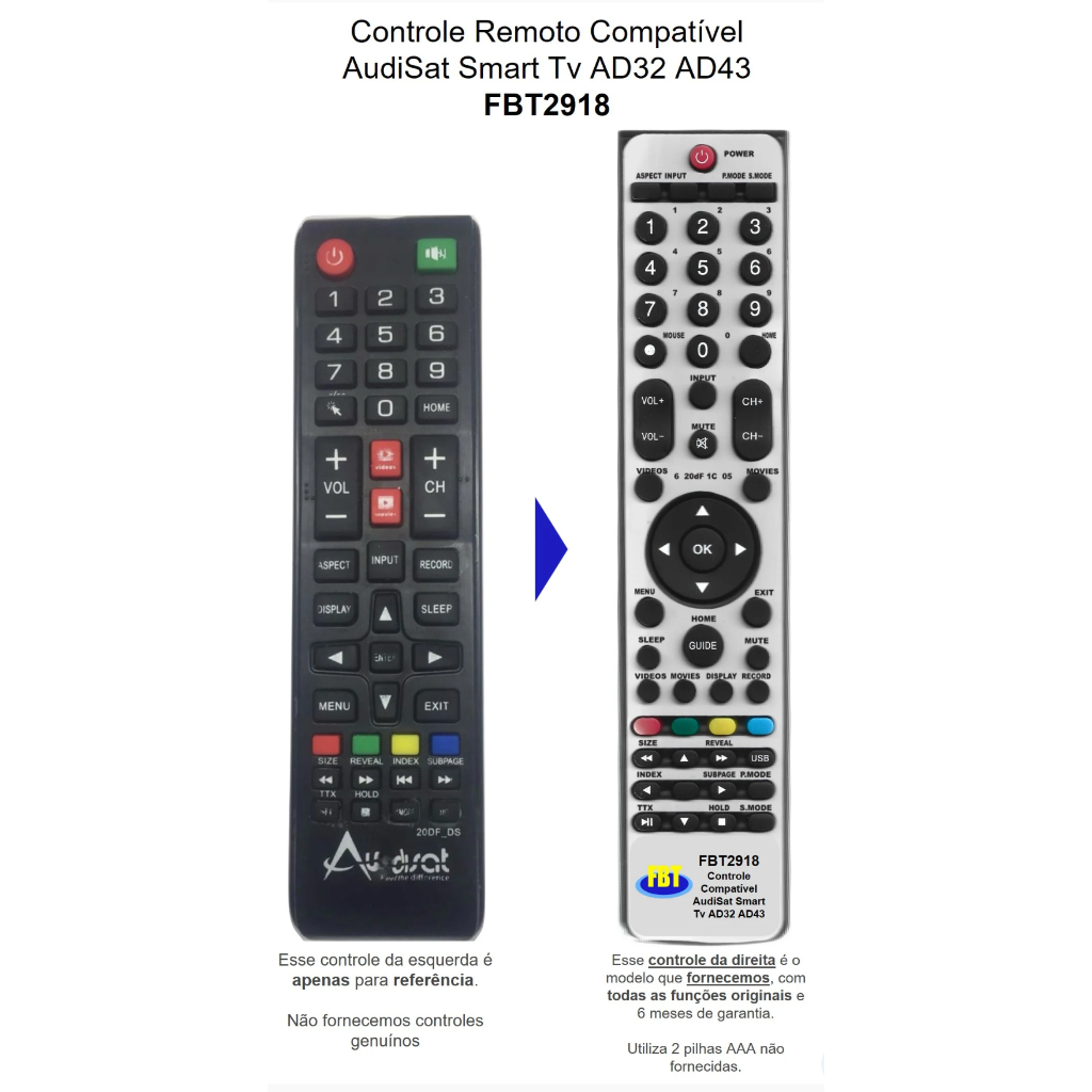 Controle Remoto Compatível Com SMART TV AD32 AD40 FBT2918 em Oferta na Shopee