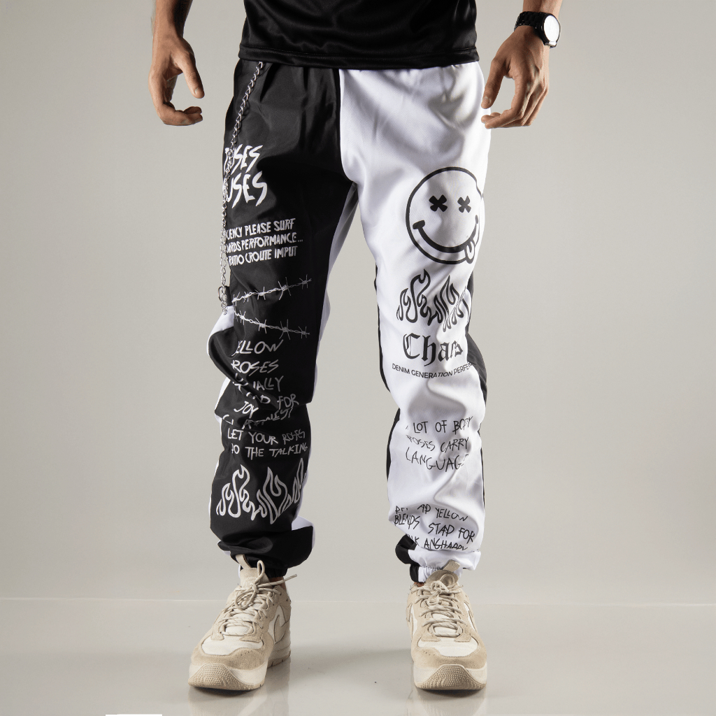 Calça Jogger Estilo Gringa Preta/Branca Larga Rapper Trapper Corta Vento 100% poliester