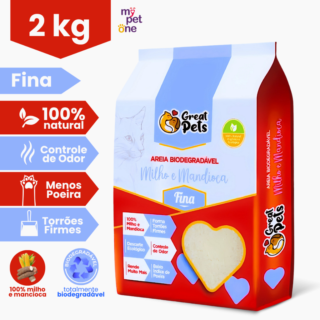 Areia Great Pets para Gatos Biodegradável Fina - 2 Kg - Pets