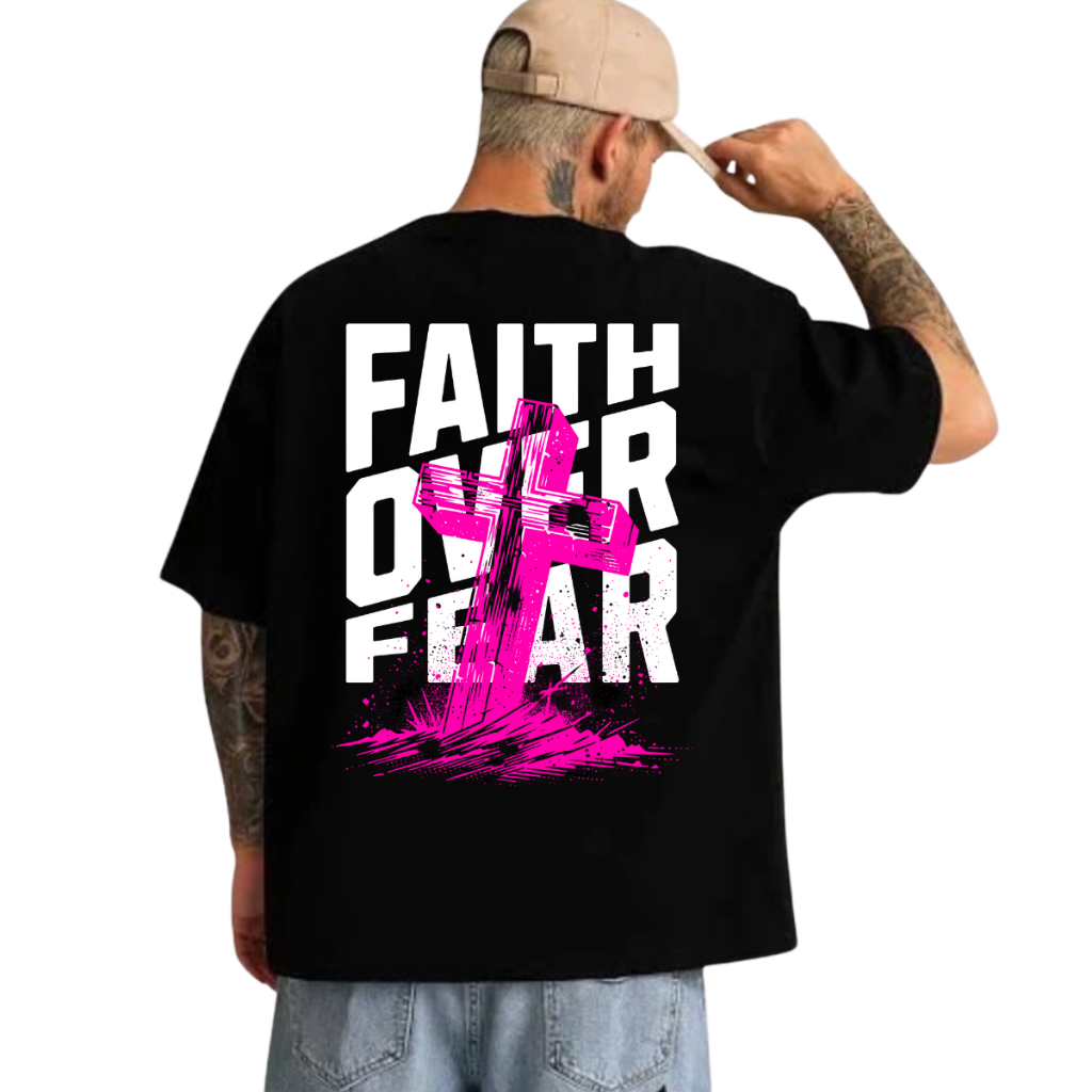Camiseta Oversized Unissex Streetwear 100% Algodão "Faith Over Fear" – Ideal para Academia | Lançamento Exclusivo