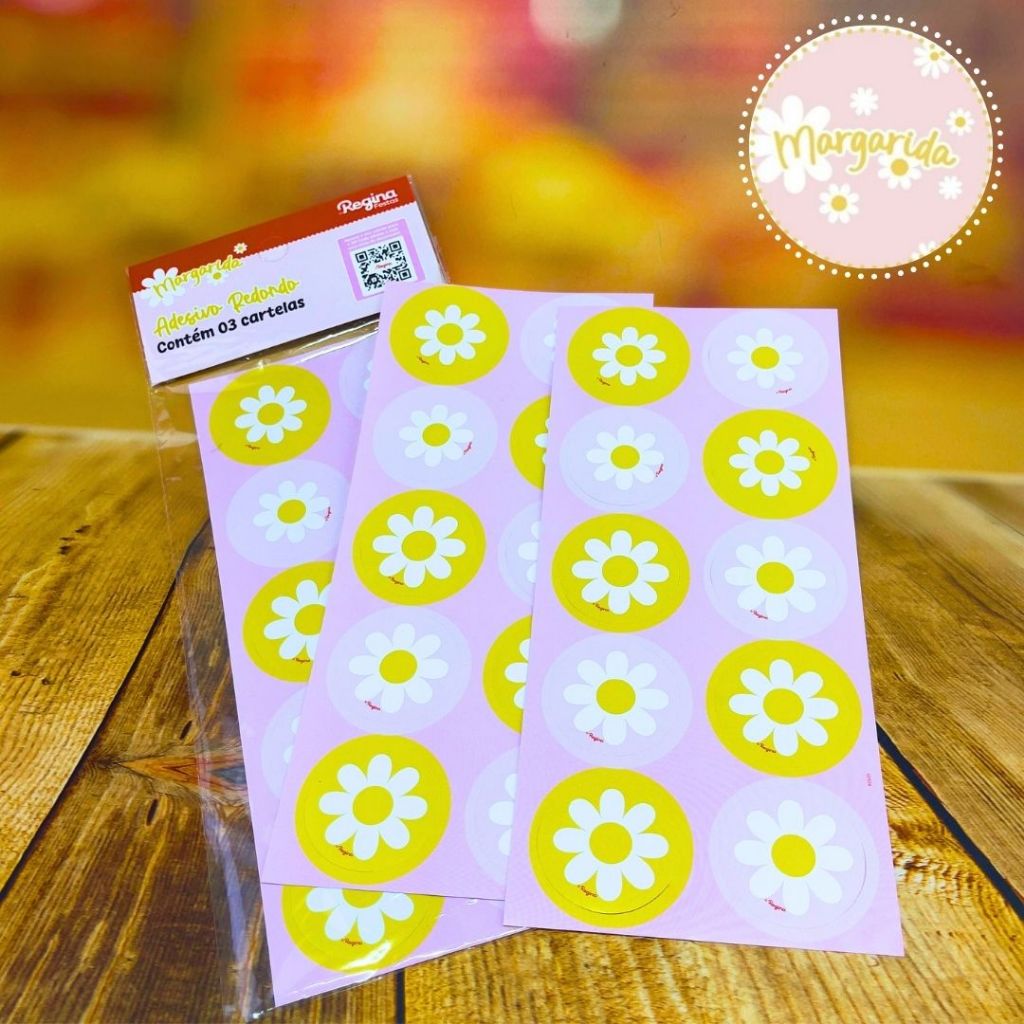 30~150 ADESIVO REDONDO MARGARIDA REGINA em Oferta na Shopee