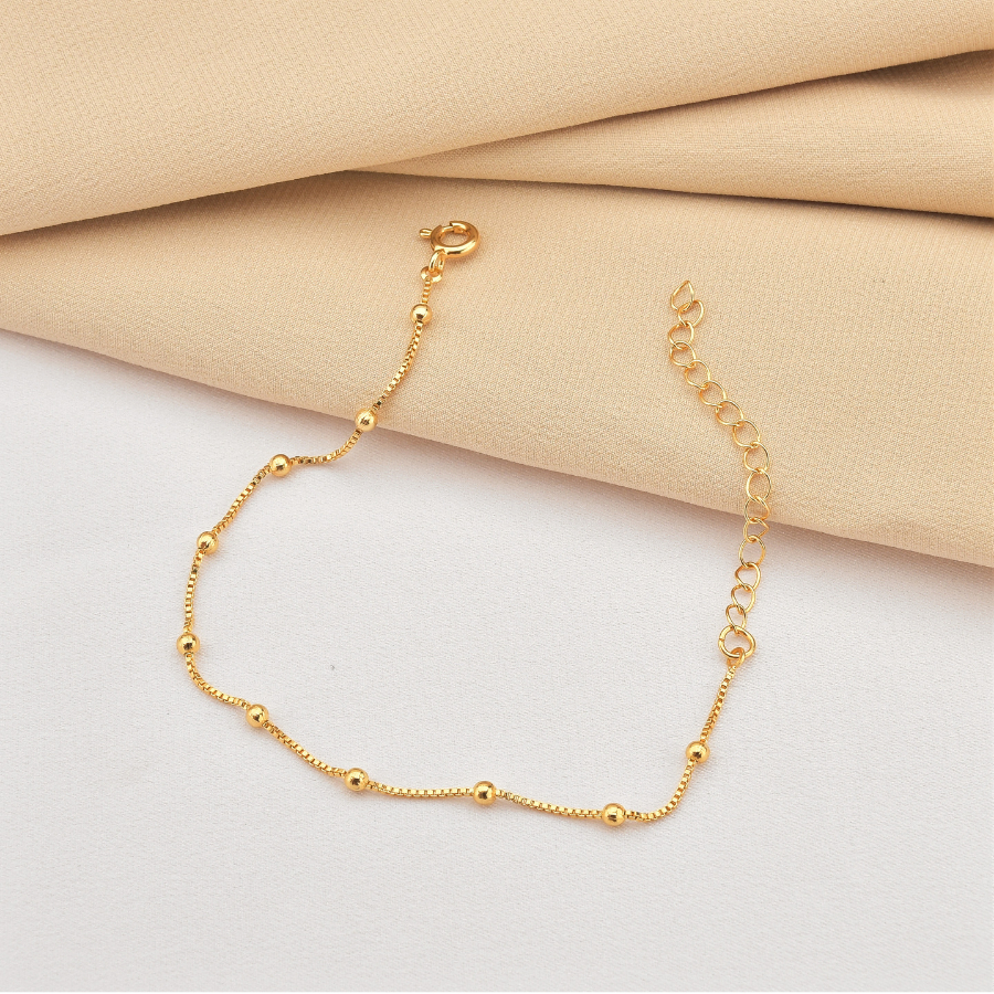 Pulseira Feminina  Dourada Com Bolinhas e Extensor Folheada de Ouro 18k Antialérgico Semijoia
