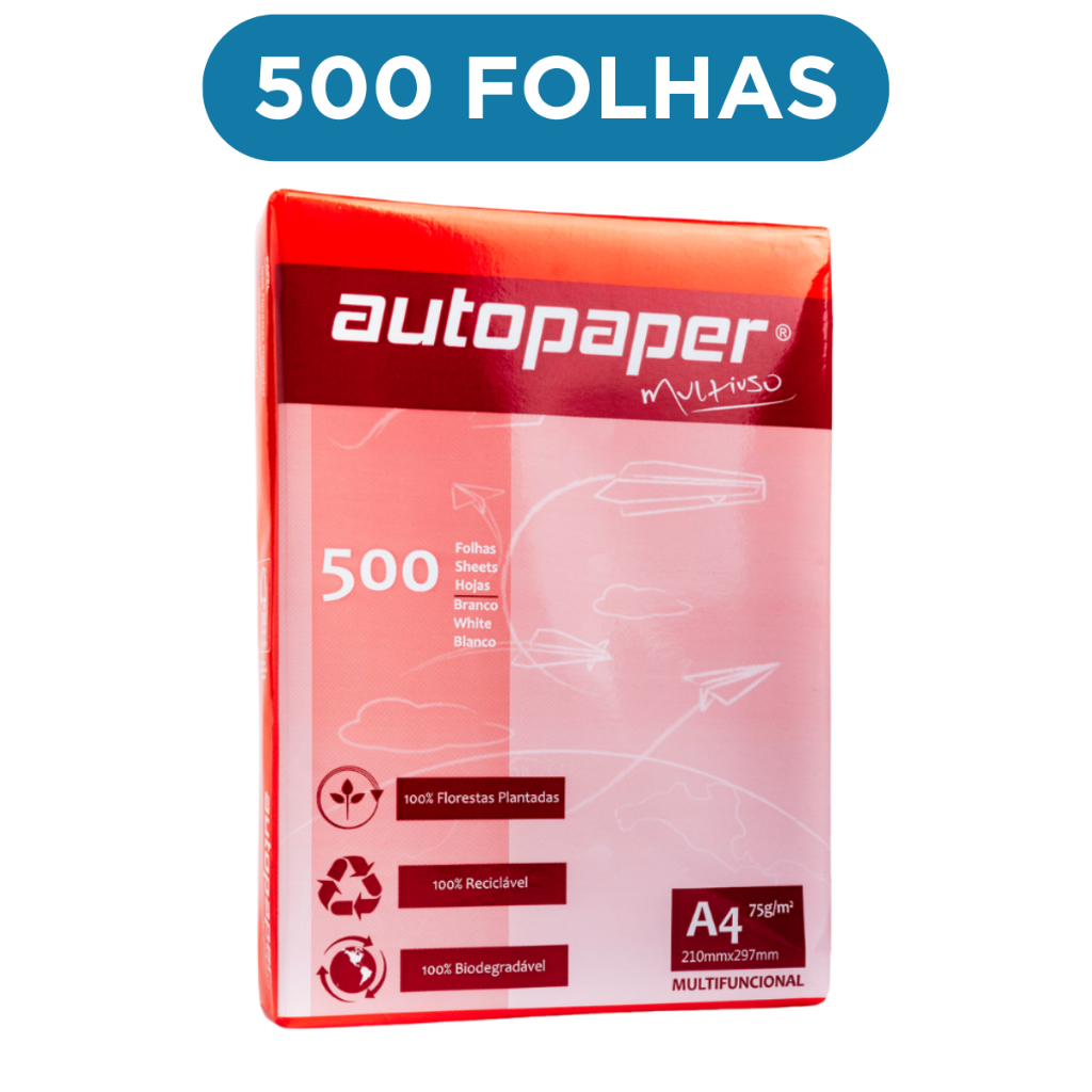 500 Folhas Papel A4 Sulfite Office 210x297 75g Resma Autopel em Oferta na Shopee
