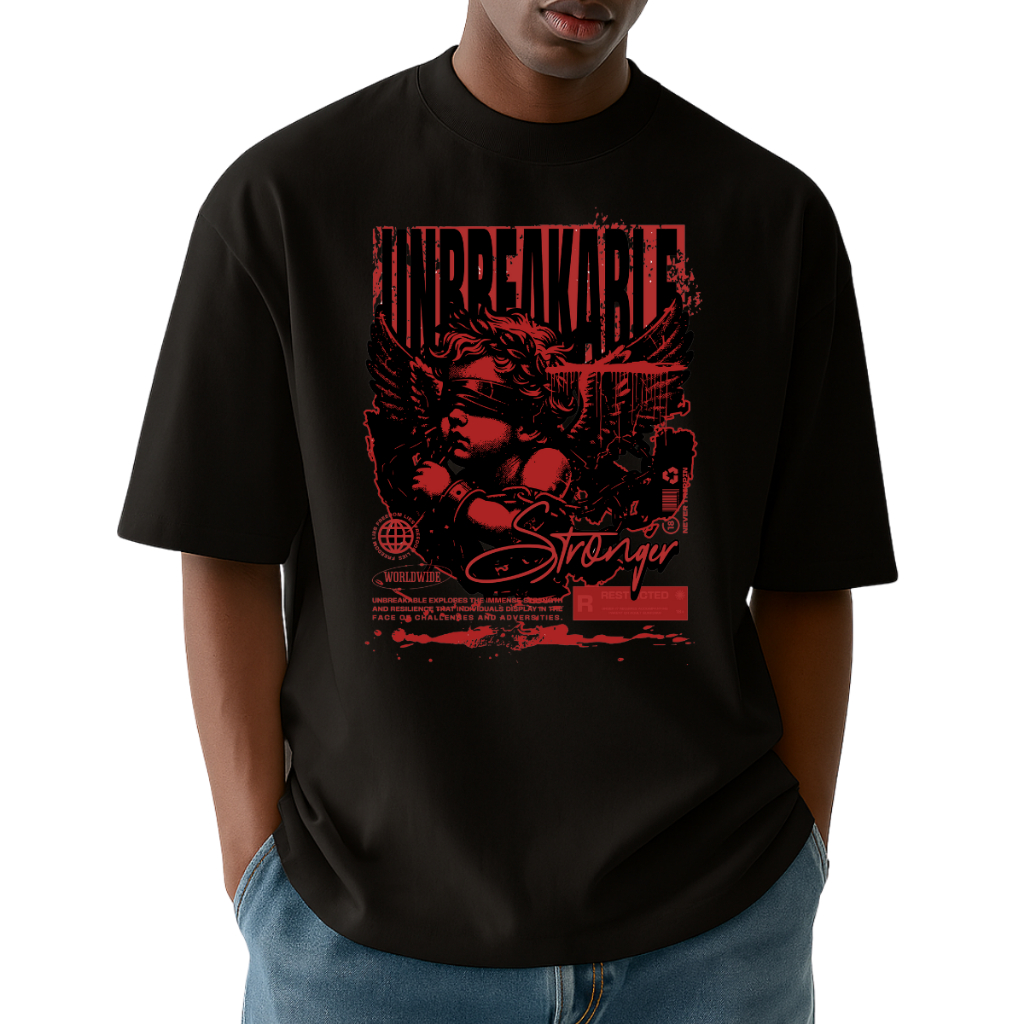 Camiseta Oversized Academia Unissex 100% Algodão – Modelo "Anjinho Unbreakble" | Conforto e Estilo para seu Treino
